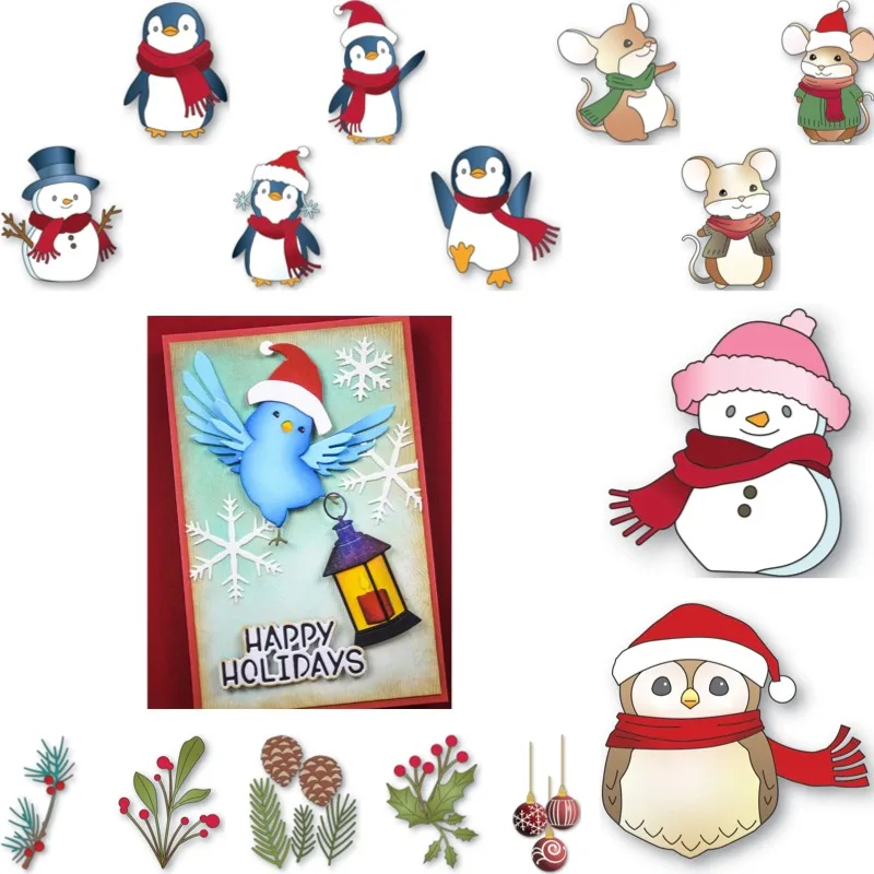 Bundled Penguin Snowman Cute Metal Cutting Dies Slimline Essentials Scrap Booking Card Stencil Cut Die for DIY Handmade Card