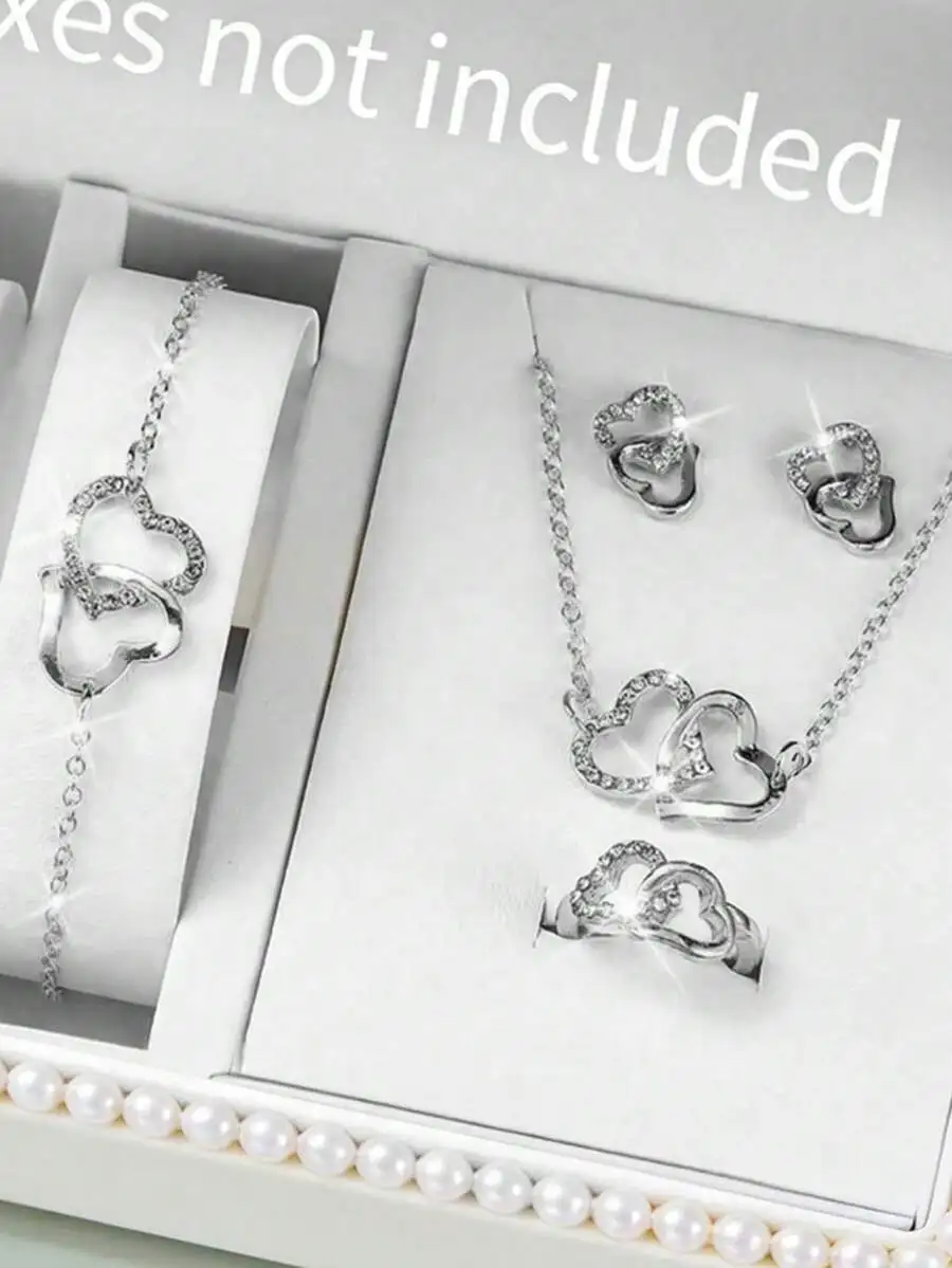 6pcs Elegant Luxury Women's Quartz Watch, Women's Romantic Luxury Heart Accessory Set (Including Silver Diamond-Studded Strap