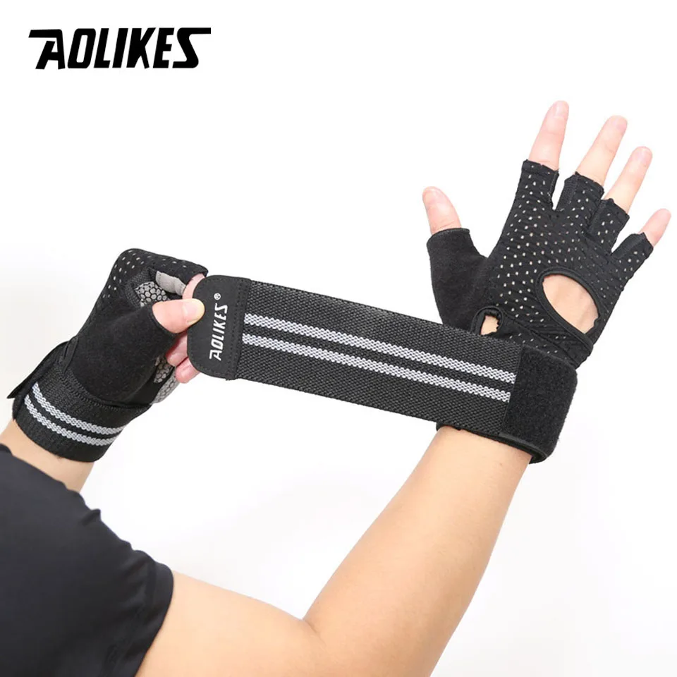 AOLIKES Fitness Gym Glove Men & Women Anti-Slip Silicone Grip Padded Weight Lifting Gloves with Wrist Wrap Crossfit Workout