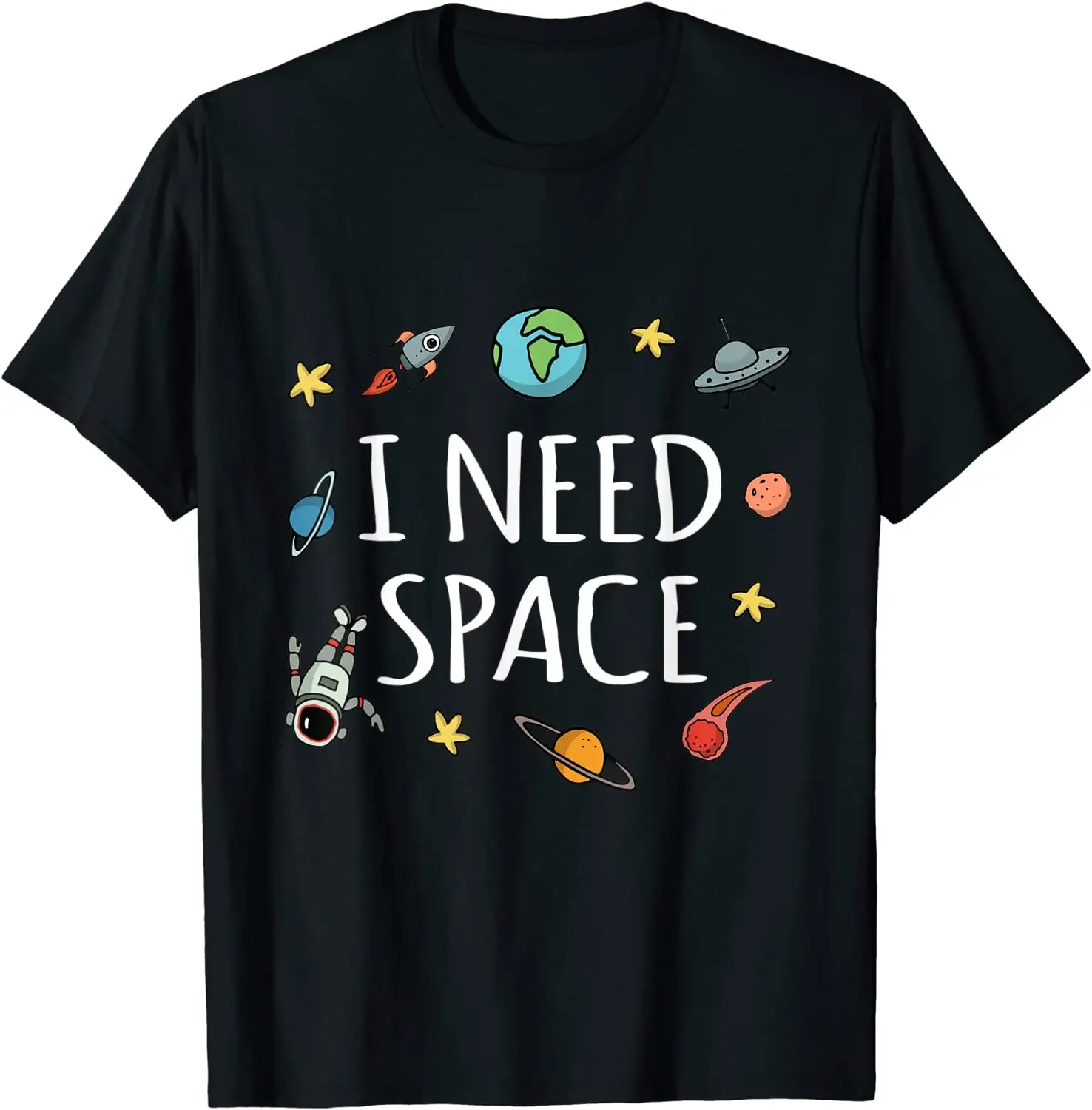 

I Need Space Astronaut Planets Graphic T-Shirt Breathable Cotton Tee for Men