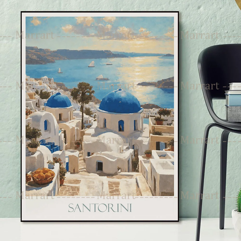 لوحة قماشية لملصق السفر باليونانية ، فن جداري مطبوع ، ديكور منزلي بدون إطار ، منزل تحت عنوان