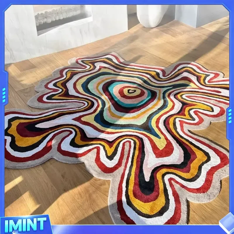 Creative Design Living Room Decoration Carpet Irregular Rainbow Rugs for Bedroom Fluffy Soft Dopamine Plush Rug Home Thick