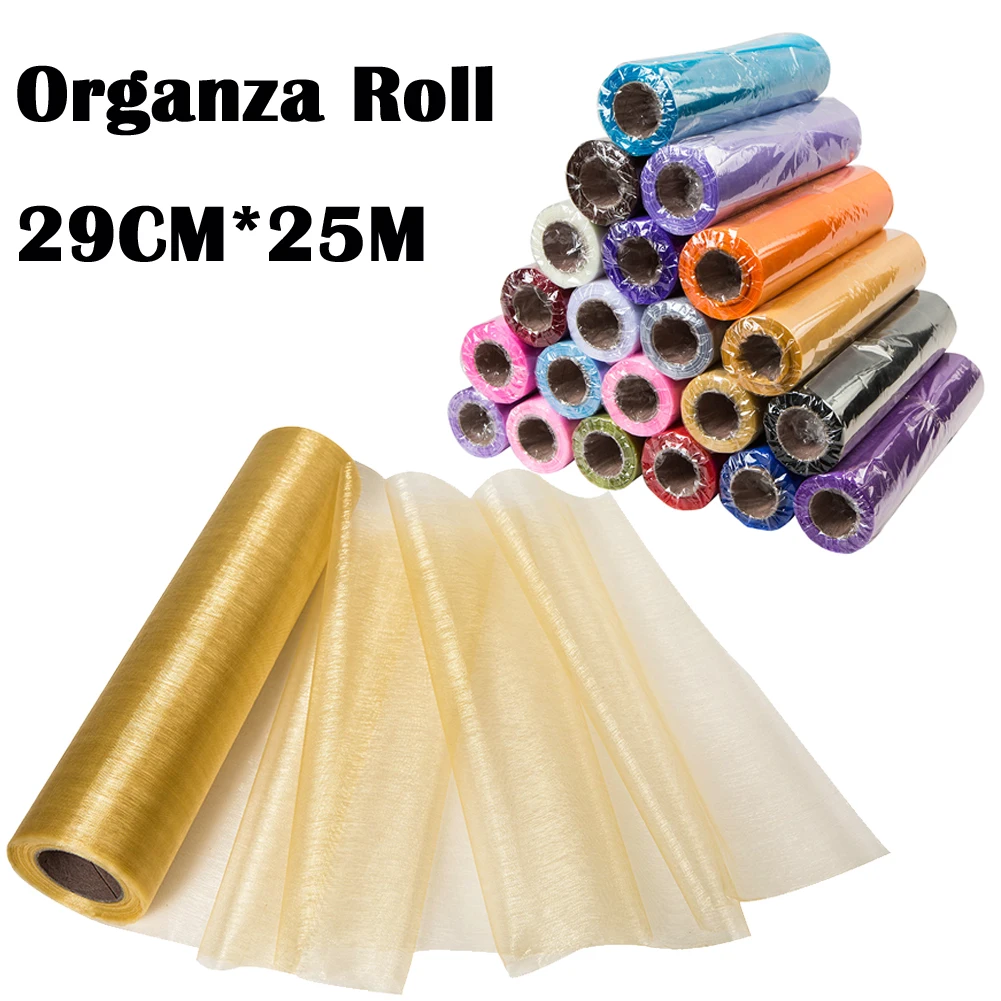 25M x 29CM Sheer Organza Roll Tulle Fabric Chair Sashes Bow Table Runner Swag DIY for Wedding Party Birthday Event Decoration