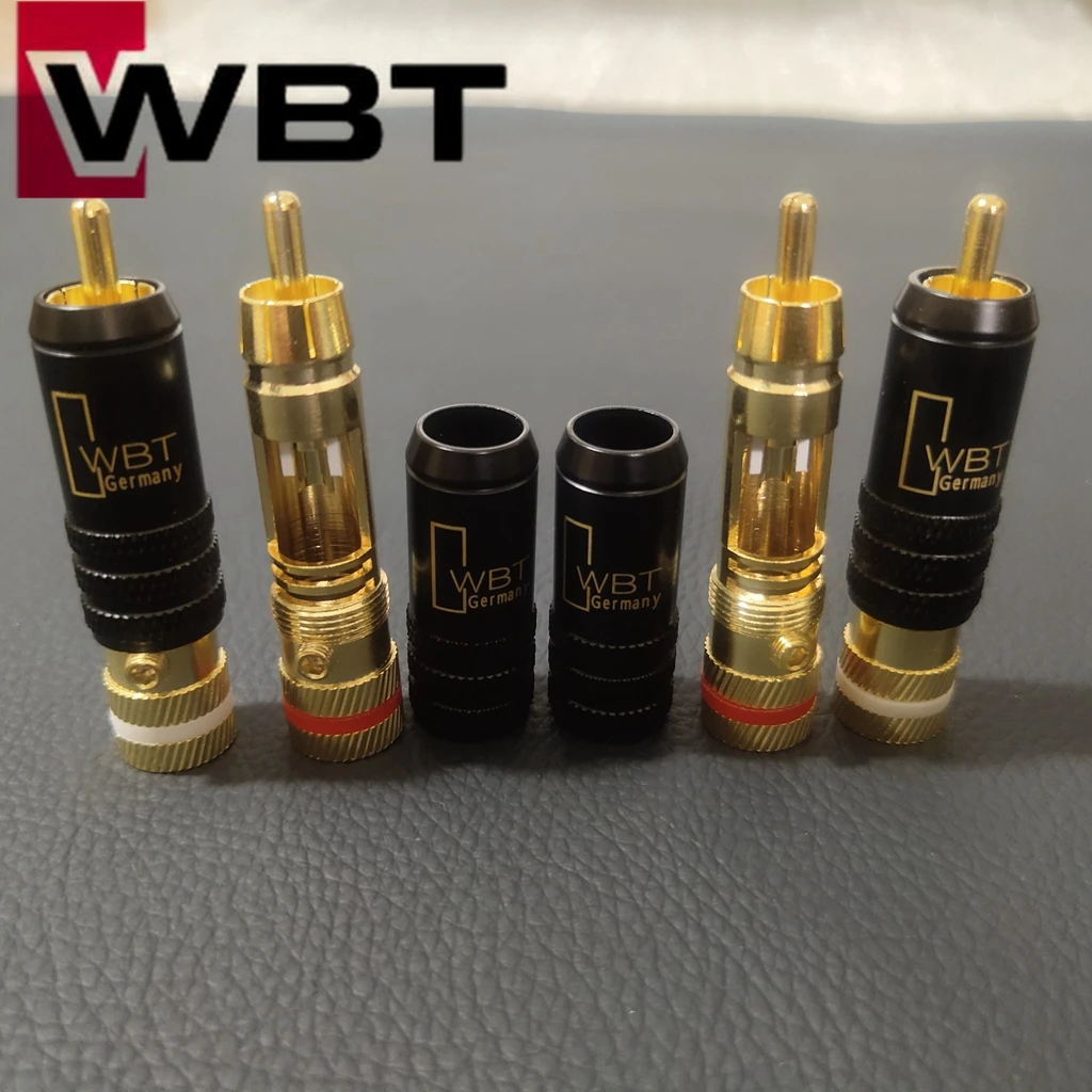 

4pcs WBT Brand new high quality Gold Plated Copper RCA Plug audio cable Connector Soldering Self-locking 0144 Plug