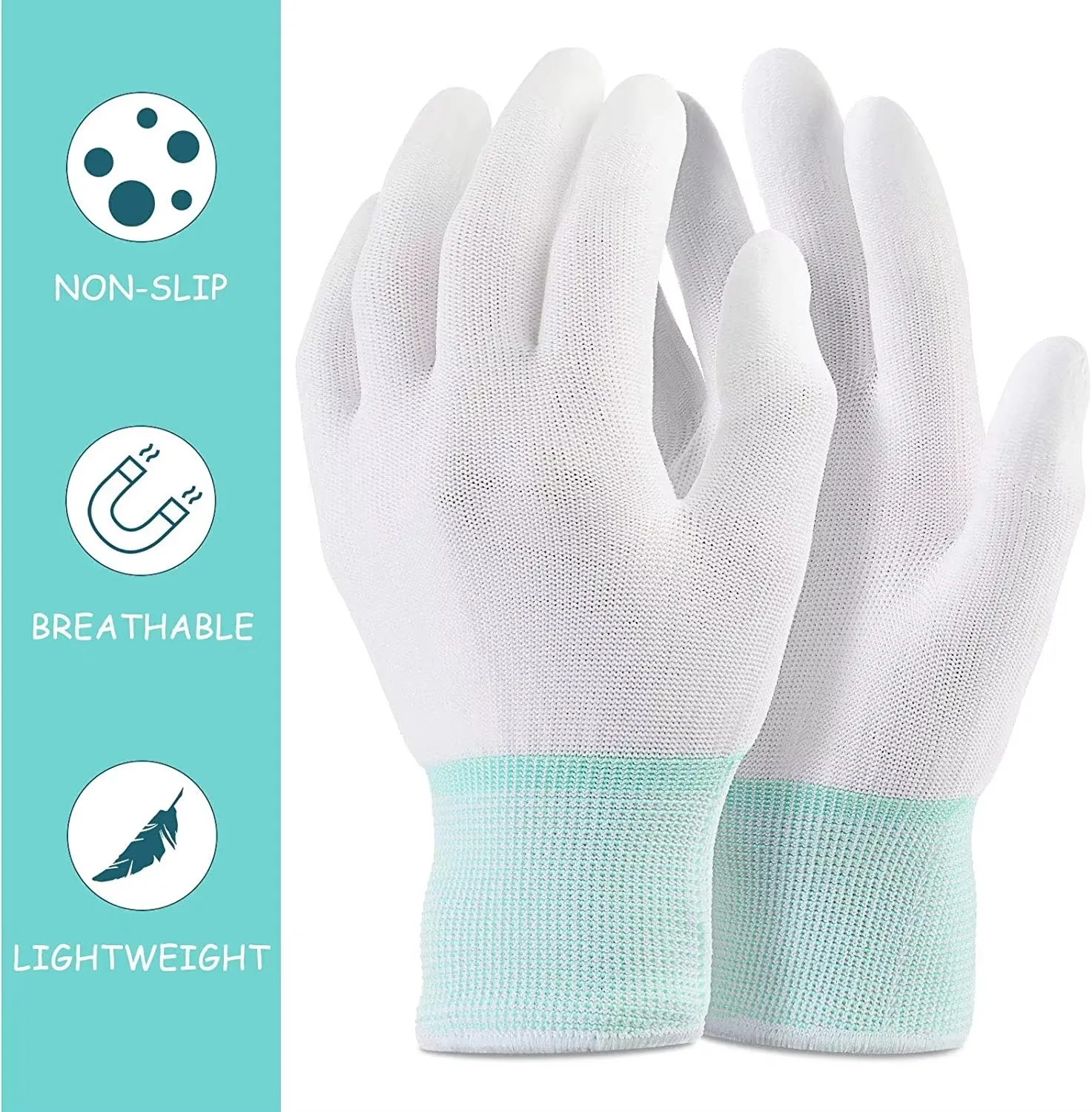 10Pairs/lot Nylon PU Finger Coated Gloves White Coated Glove Anti-static Gloves Clean Knitted Gloves