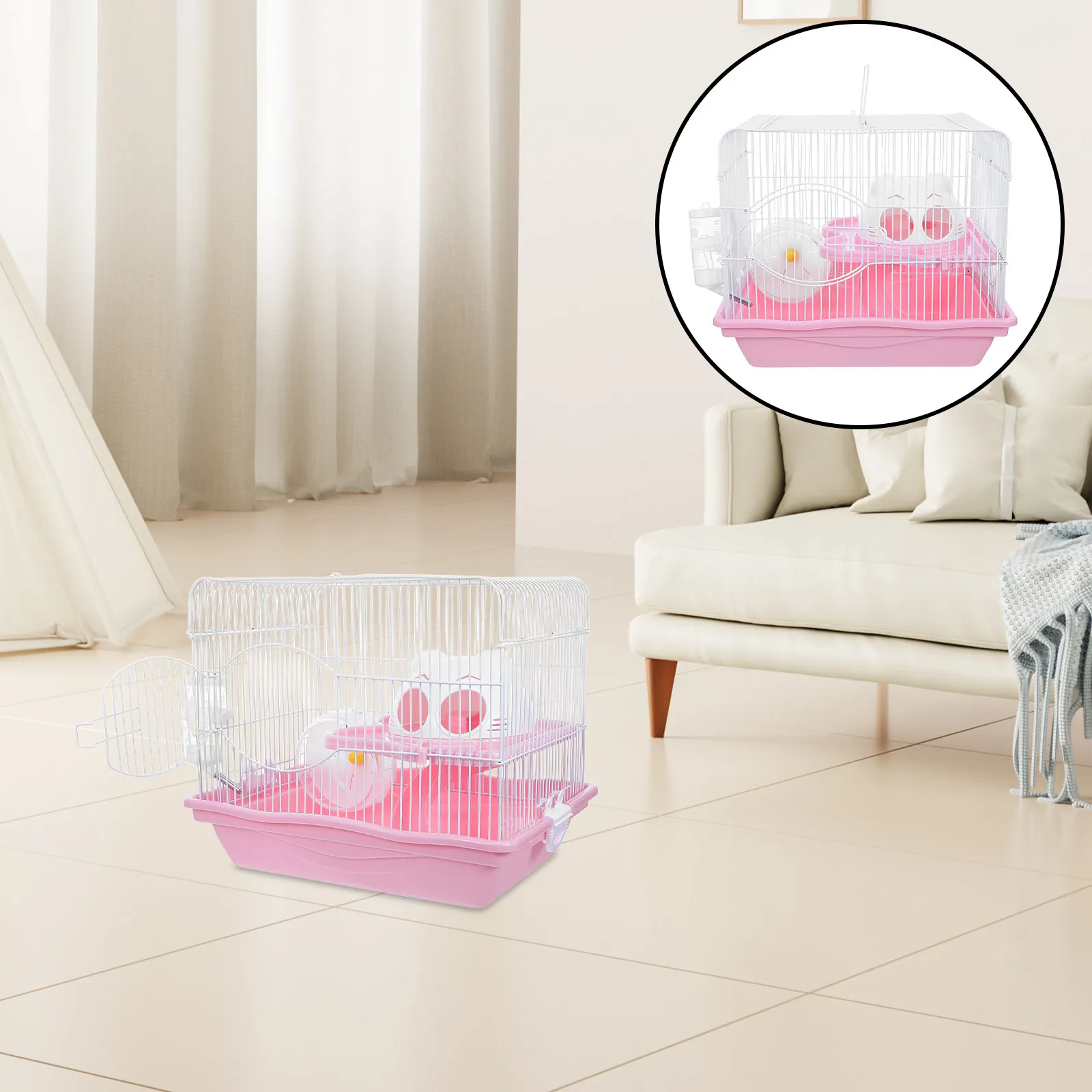 1Set Dwarf Hamster Cage Plastic Habitat Two Tier Castle House Slide Exercise Wheel Water Bottle Food Bowl 14.6x11.8x11in Small