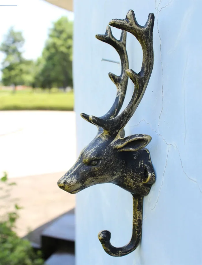 American Country Retro Overall Cast Iron Art Hook Wall Hanging Wall Decoration Coat Hook Animal Deer Head