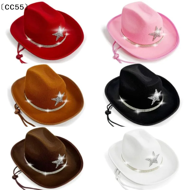 Kid's Western Hat Festive Rhinestone Pentagram Cowboy Hat Children's Cowboy Hat For Dress-Up Party Festival Western Themed〔CC55〕