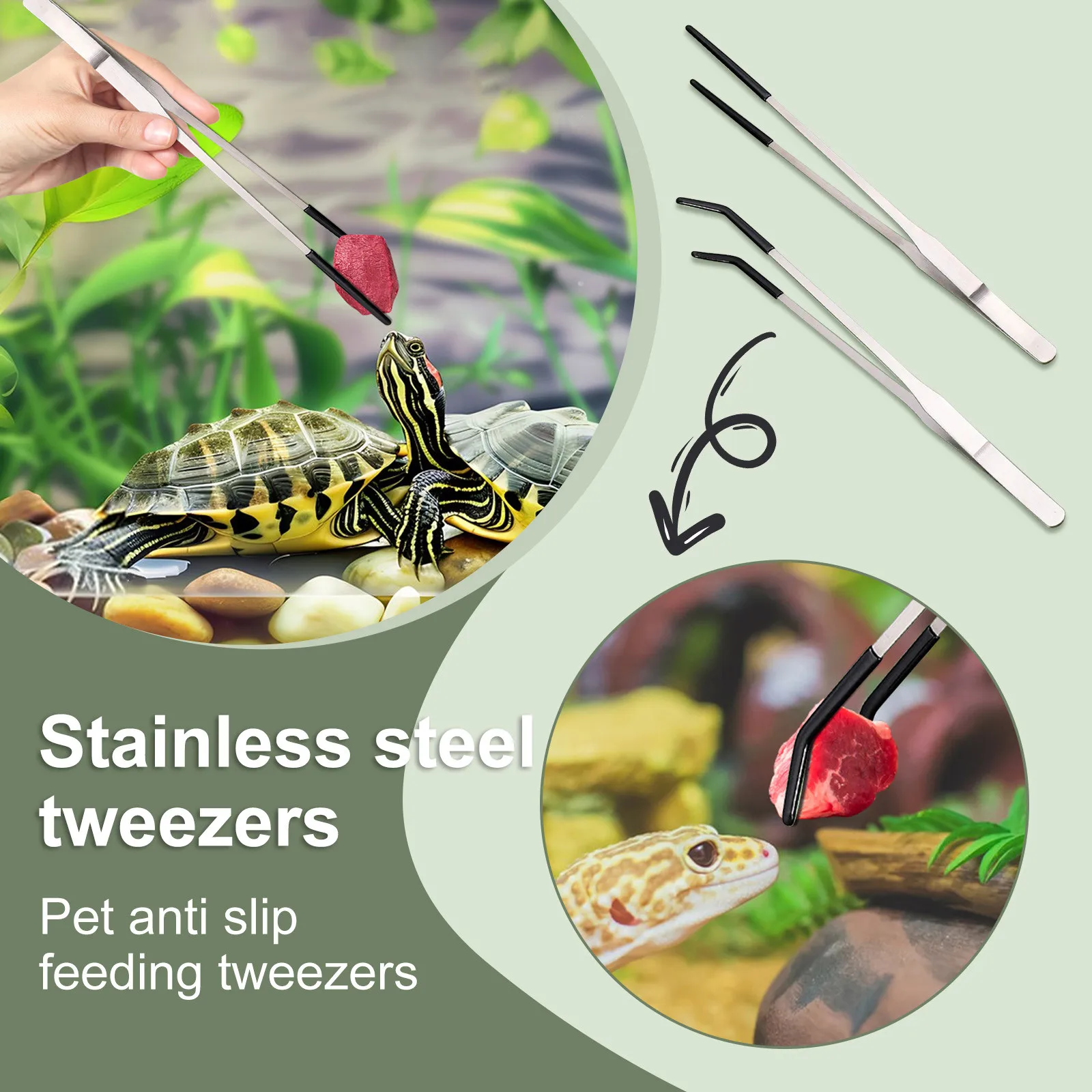 Stainless Steel Anti Slip Tweezers Aquarium Curved Tip Pet Feeding Tool Reptile Supplies Rust Proof Aquarium Accessory