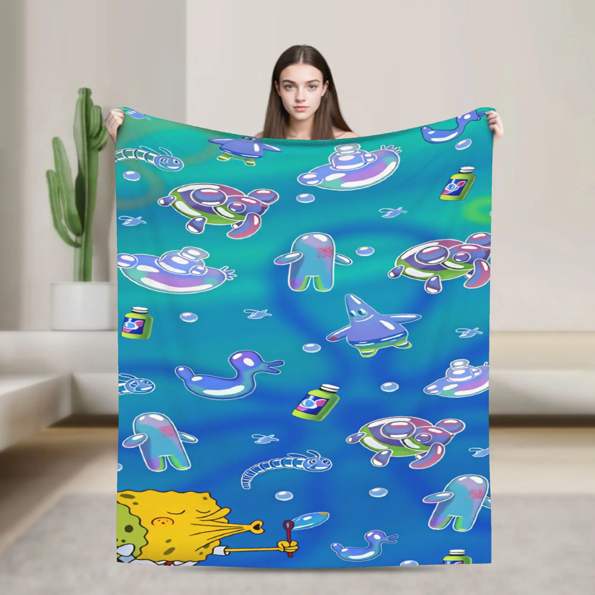 SpongeBobs Plankton  Warm Soft Blanket  Kids Plush Throw Blanket Aesthetic Living Room Flannel Bedspread Sofa Bed Cover