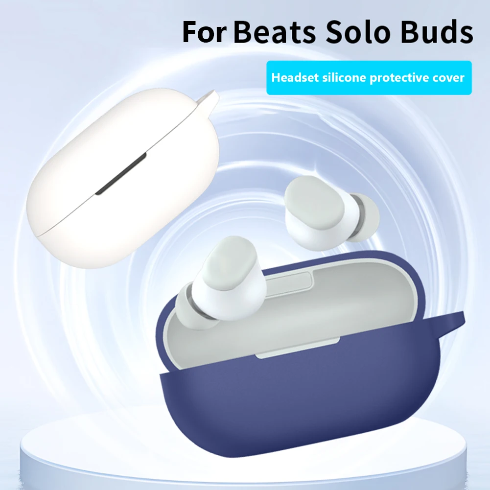 Silicone Earphone Case For Beats Solo Buds Wireless Earbuds Protective Case Anti-Scratch Full-Body Protective Shell with Lanyard