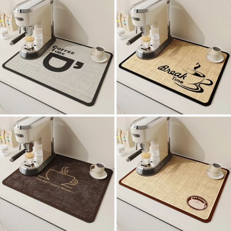 Coffee Maker Brown Dish Drying Mat Kitchen Countertop Super Absorbent Pad Non Slip Home Dining Desktop Diatom Maud Drain Pads