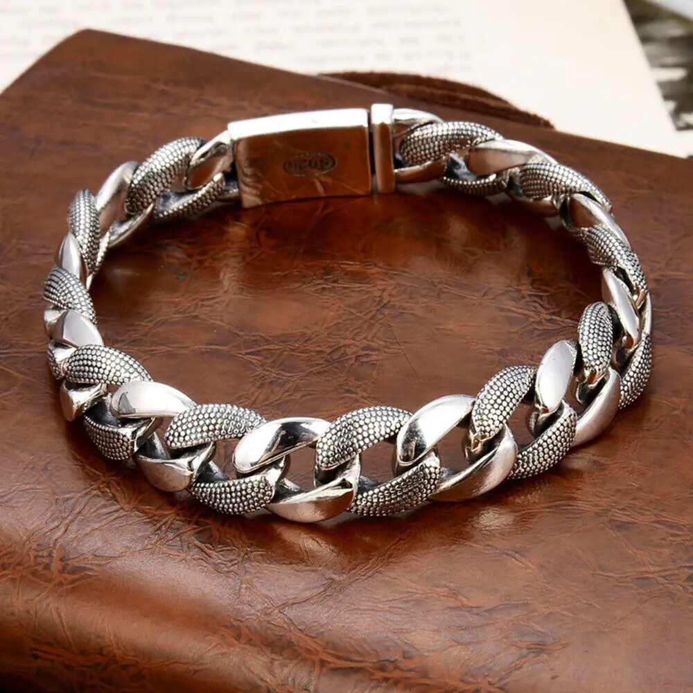 

Real 925 Sterling Silver 11mm Curb Link Chain Men's Bracelet 7.09"-8.66" L