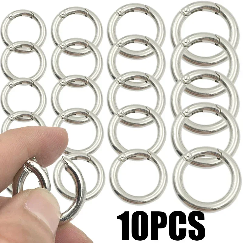 10Pcs Metal Purse Buckles 20/25/28/33mm Spring O Ring Round Carabiner Snap Hook Spring Keyring Clasp DIY Jewelry Bag Accessories