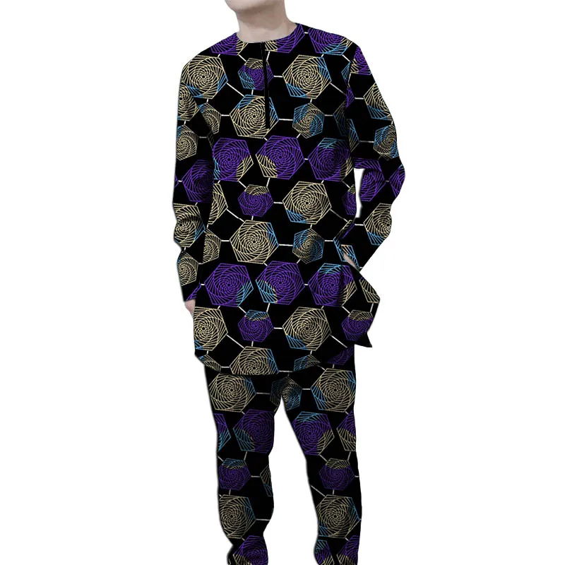 African Print Men's Short Sleeve Groom Suit Simple Set Male Party Outfit Customized Pant Sets For Election Day