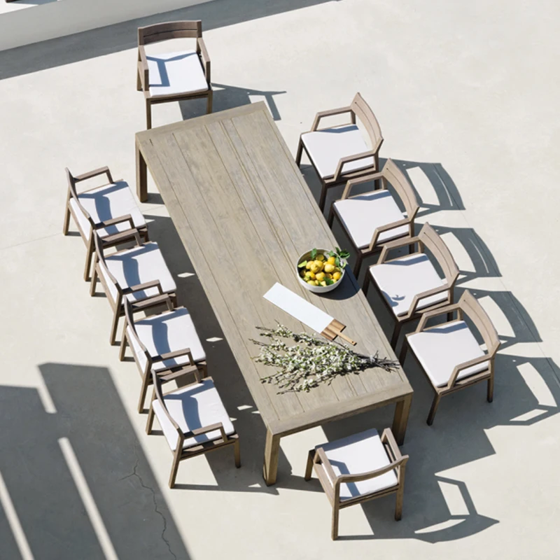 #Patio Garden Outdoor Teak Tables And Chairs Hotel Resorts Restaurant Wooden Furniture Set Patio Villa High End Long Table