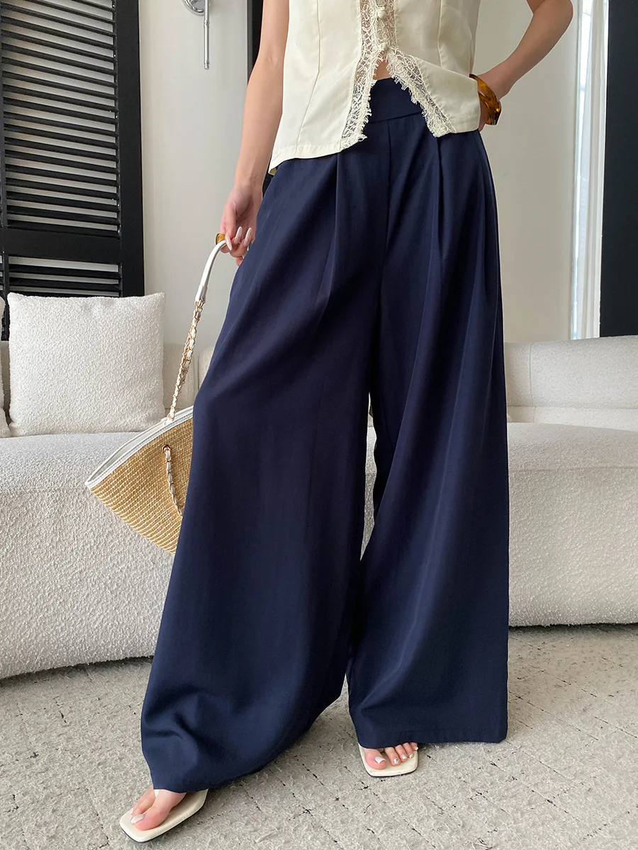 Sommerliche Damen-Freizeithose in Uni-Farbe, halb elastisch, hoher Bund, locker geschnitten, weites Bein – Detail 27