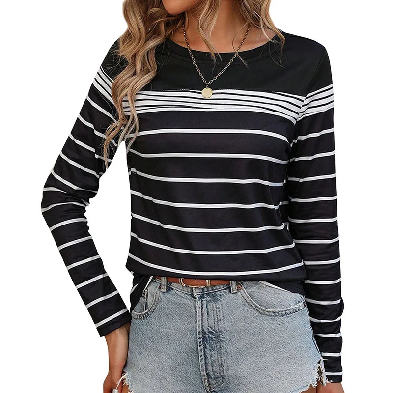 2024 Autumn/winter fashion new item autumn women's casual striped long sleeved t-shirt for women