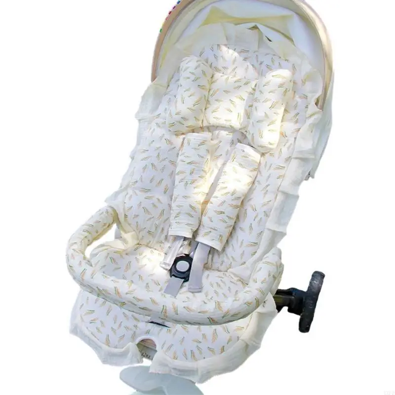 nonslip-strollers-pad-2-3-4-piece-set-pram-insert-liner-soft-lace-trim-cotton-cushion-for-various-pushchairs