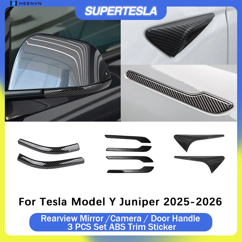3 autocollants de protection ABS pour rétroviseur/caméra/poignée de porte pour Tesla Model Y Juniper 2025-2026, bande anti-collision