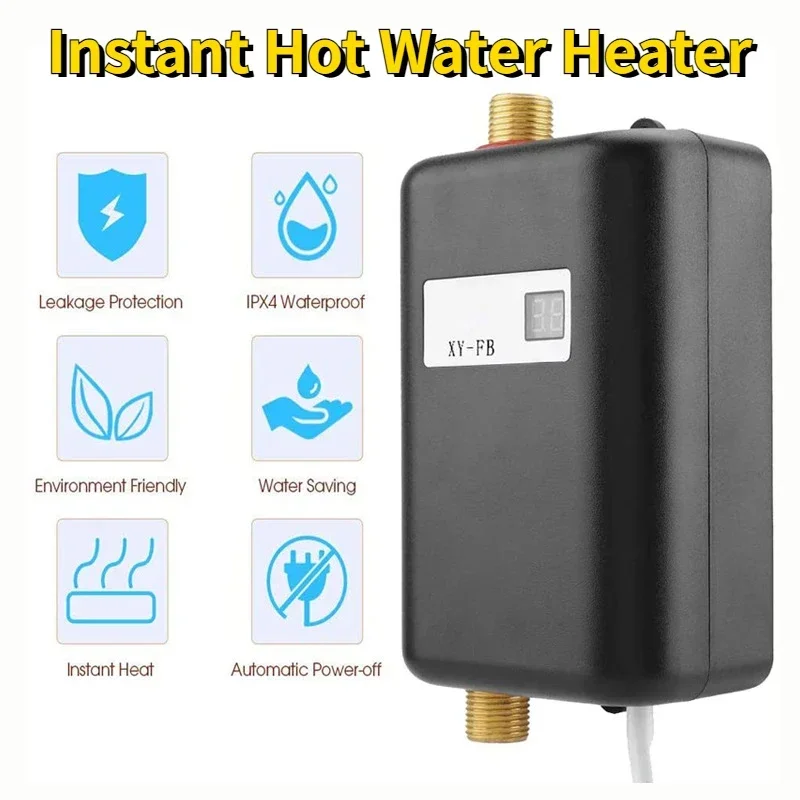 Instant Hot Water Heater, Tankless Water Heater,3000W Mini Electric Tankless Instant Hot Water Heater Bathroom Kitchen Washing