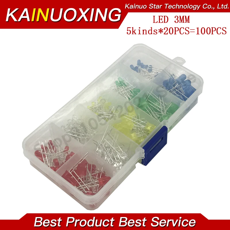 5x100pcs=500Pcs 3MM LED Diode Kit Mixed Color Red Green Yellow Blue White + BOX