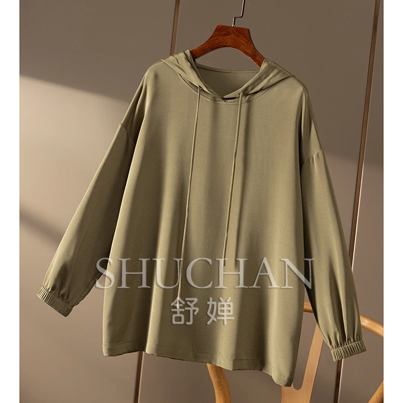 Hooded Loose Heavy Silk Long Sleeve Sweatershirt Women's 1R70 hooded streetwear women sweatshirt