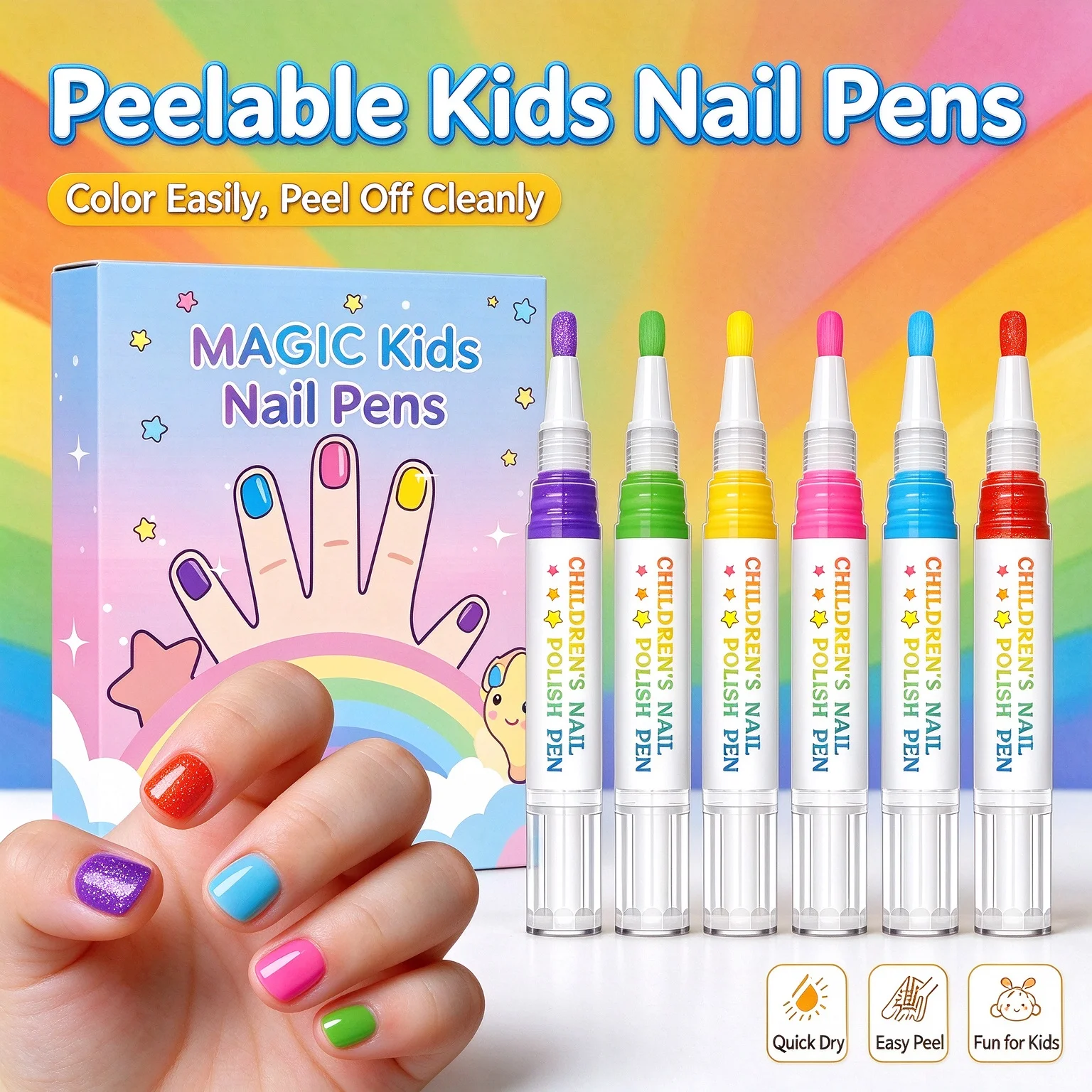 Kids Nail Art Marker Pen Set, Easy Grip Design, Natural Quick Dry,Mild Formula,Peelable, Portable, Parent-child DIY Nail Art Kit