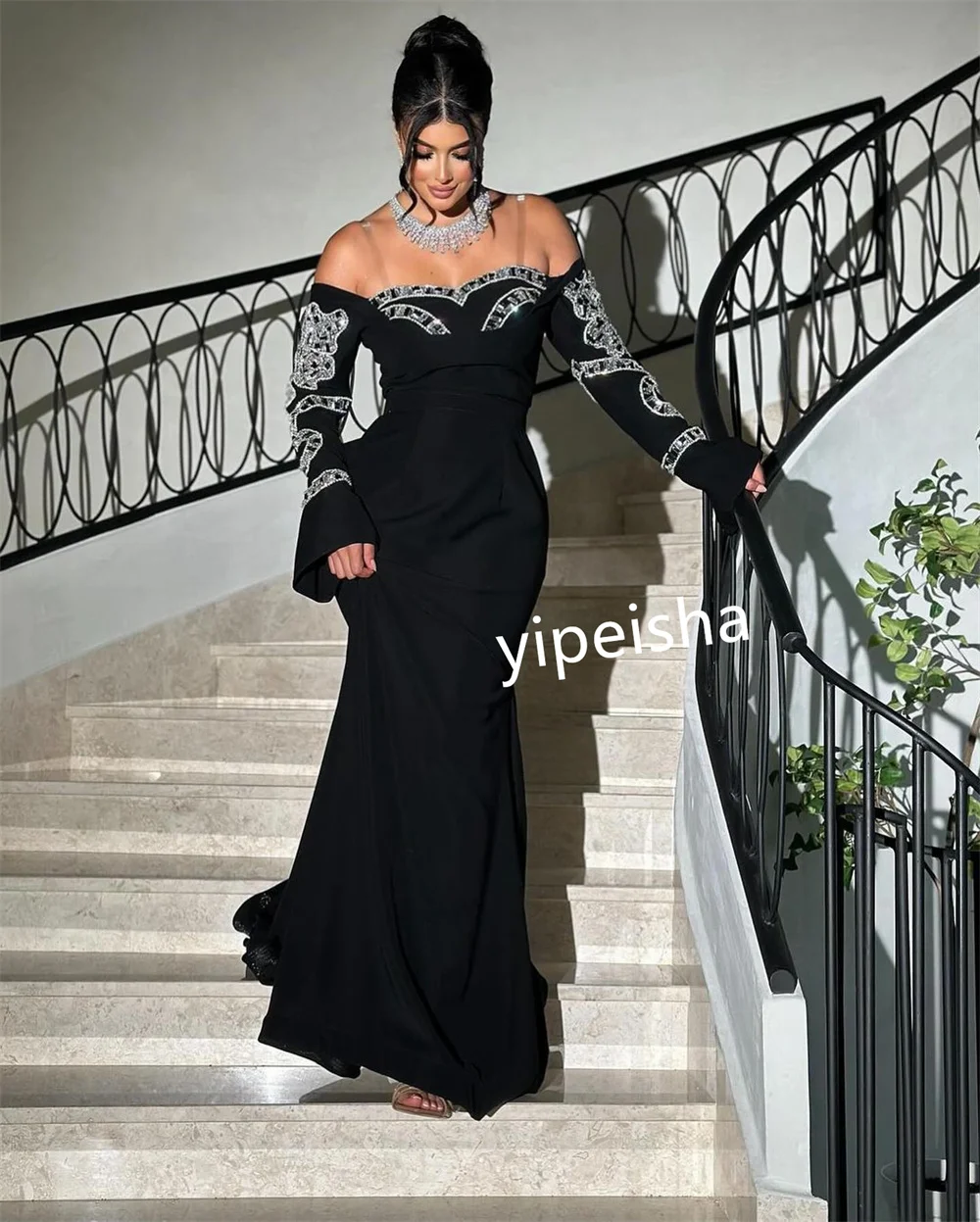 Customized High Quality Jersey Pleat Pattern Trumpet One-shoulder Long Dresses Homecoming Dresses Retro Modern Style