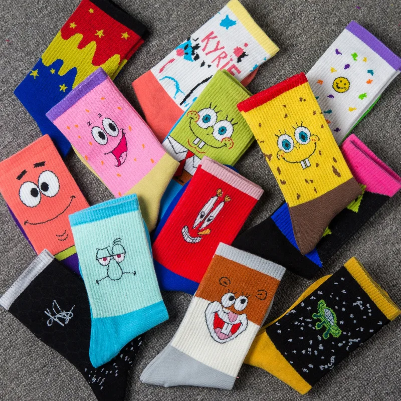 Kawaii Spongebobs Cartoon Cotton Socks Anime Socks Spongebobs Autumn Winter Basketball Socks Christmas Creative Birthday Gifts