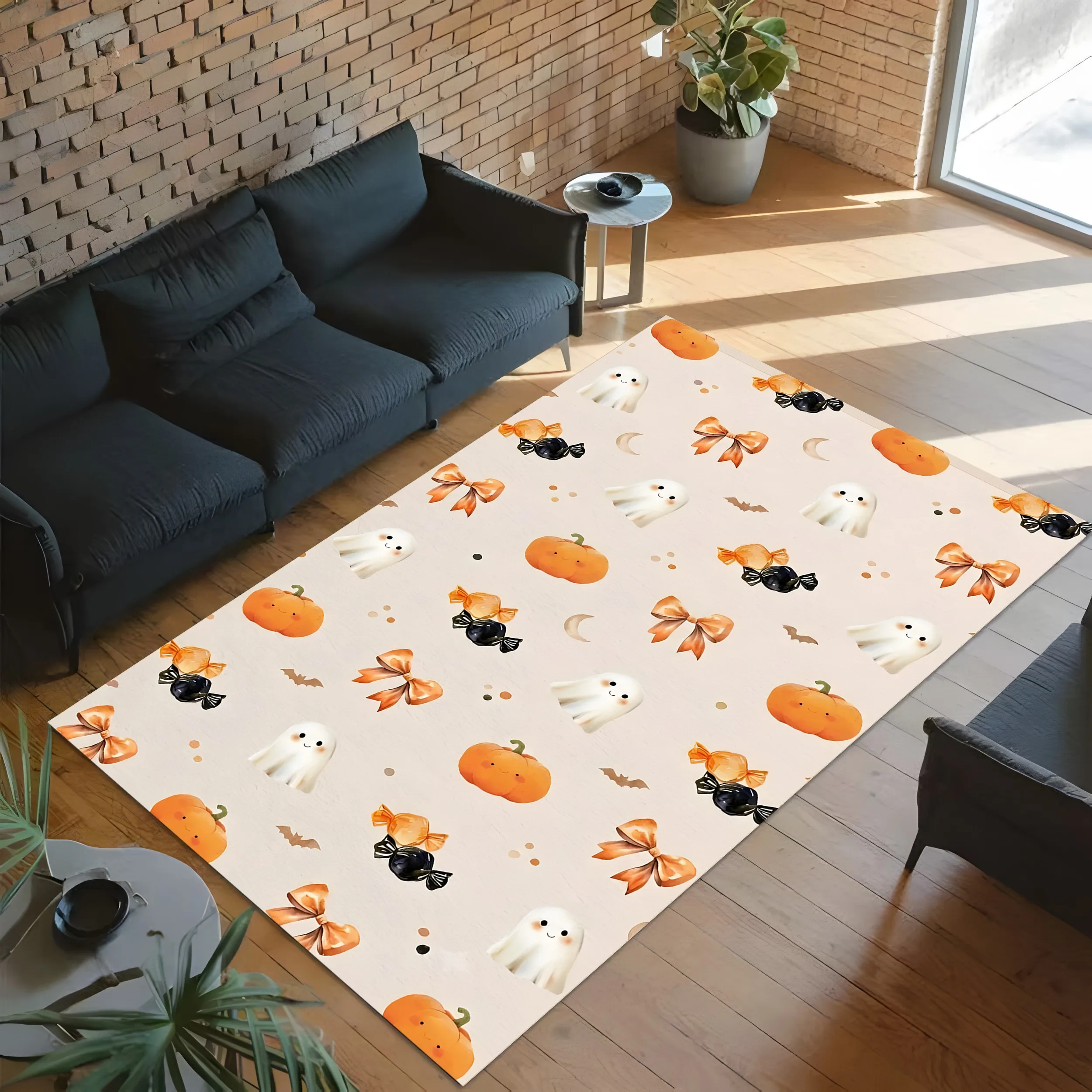2D Carpet Ghost Pumpkin Candy Bow Print Cute Soothing Style Soft Pleasing Eye Fun Festive Halloween Atmosphere