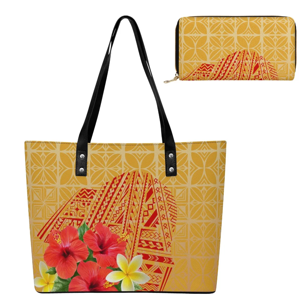 

2 Sets Of Handbags And Wallet Storage Bags Luxury Travel Polynesian Custom Pattern Exquisite Wallet And Fashionable Handbag Set