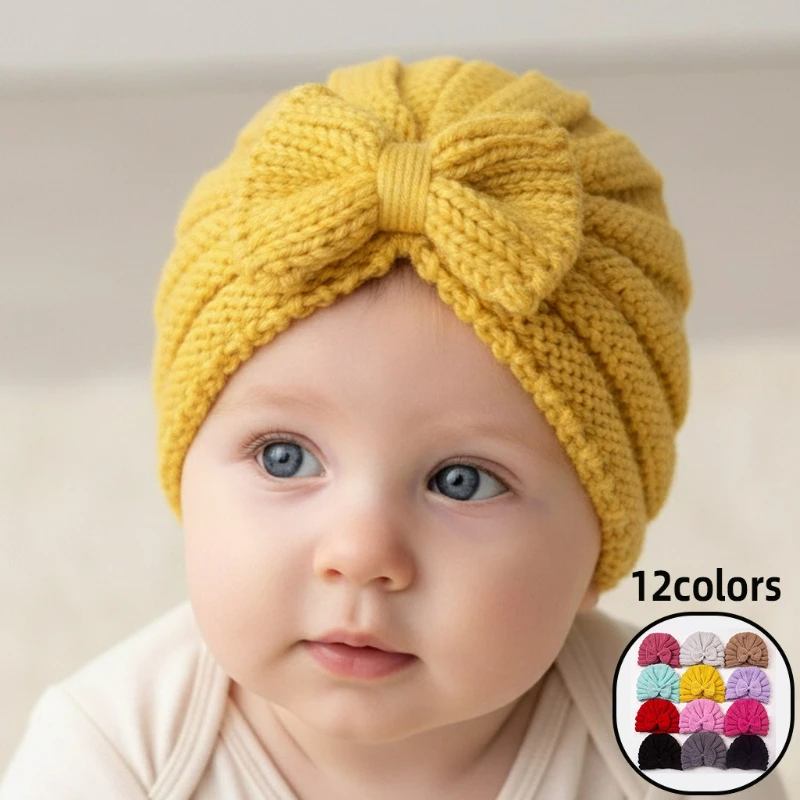INS 신생아 대형 나비 매듭 니트 아기 모자, 이음새 없는 부드러운 천골 보호, 따뜻함 유지, 귀여운 사진 촬영에 완벽