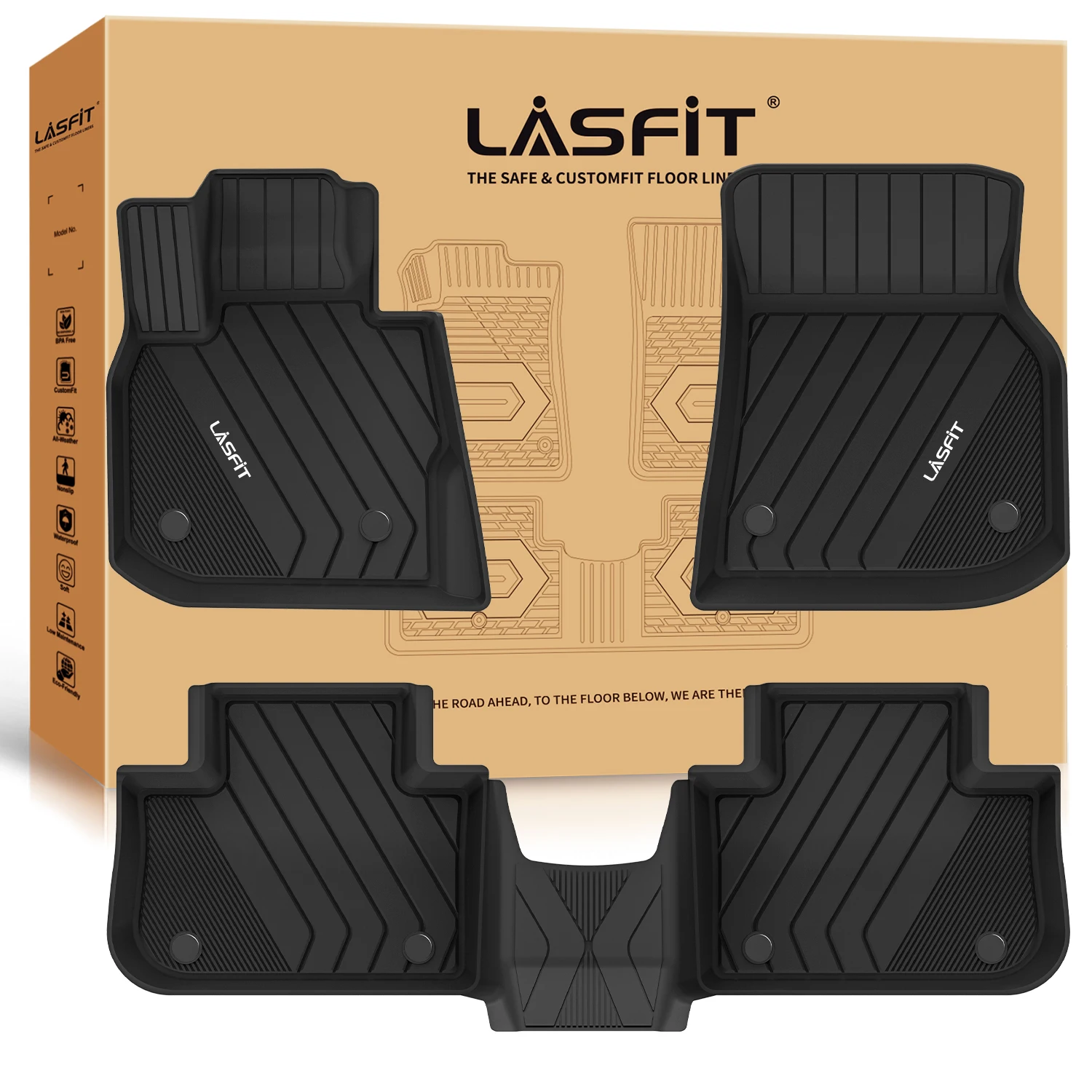 

Коврики LASFIT для BMW X3 2018-2024/BMW X4 2019-2025 Пользовательские всепогодные автомобильные коврики Защитные напольные вкладыши 1-й и 2-й ряд