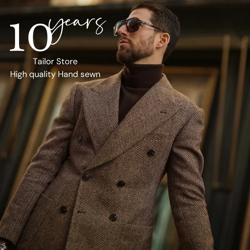 

New Thick Style Vintage Men's Suit Jacket Elegant Men's Formal Suit With Nerringbone Pattern 2-piece Suit Daily Wear Party Dress