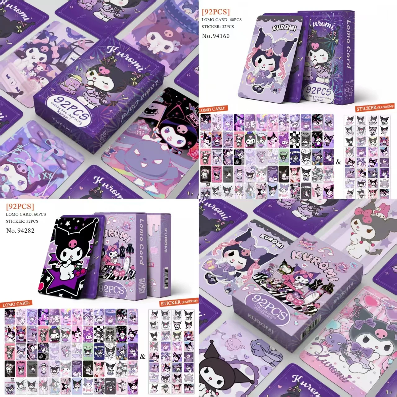

92Pcs/Set Sanrio Kuromi High Quality Lomo Card Kawaii Bookmarks Kuromi Stickers HD Printed Photocards Series Collection Gifts ﻿