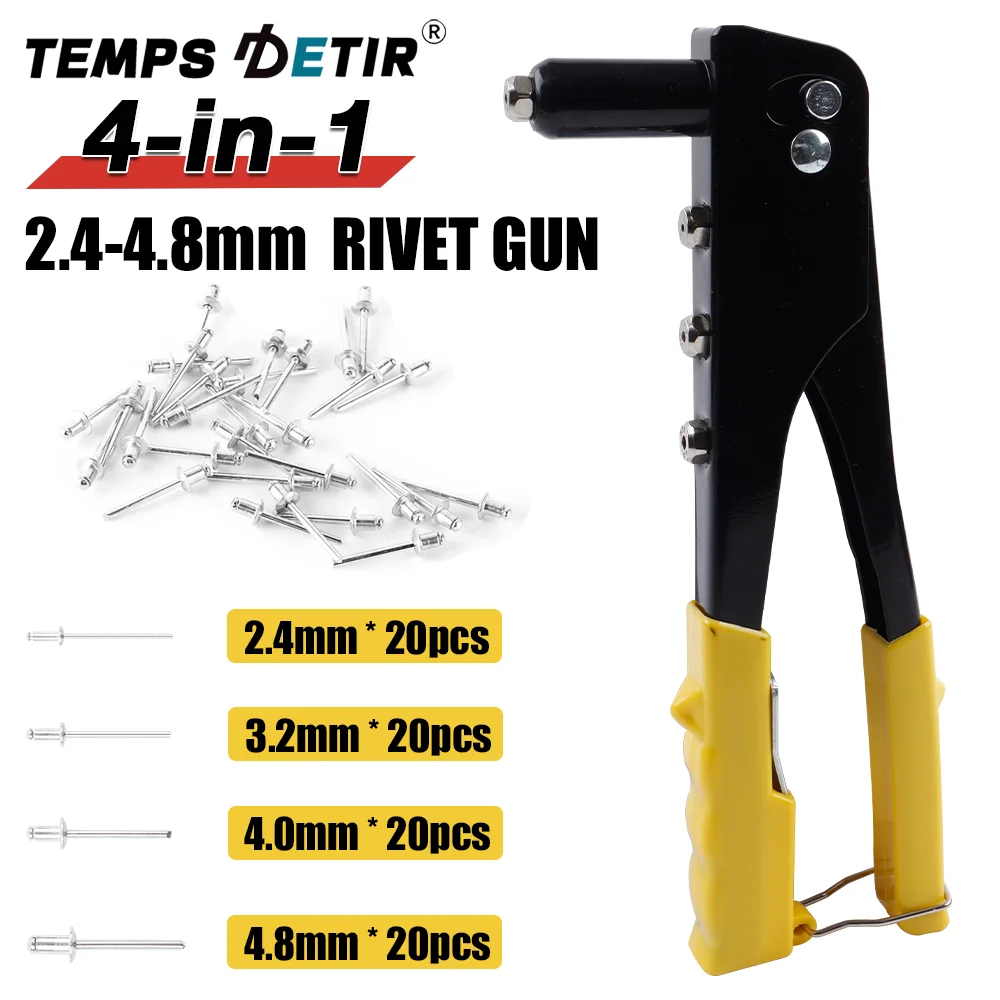 مسدس برشام يدوي عالي التحمل، مجموعة مسدسات برشام عمياء احترافية، مناسبة للمسامير عيار 2.4/3.2/4.0/4.8 مم، 80 مسمارًا، أداة يدوية