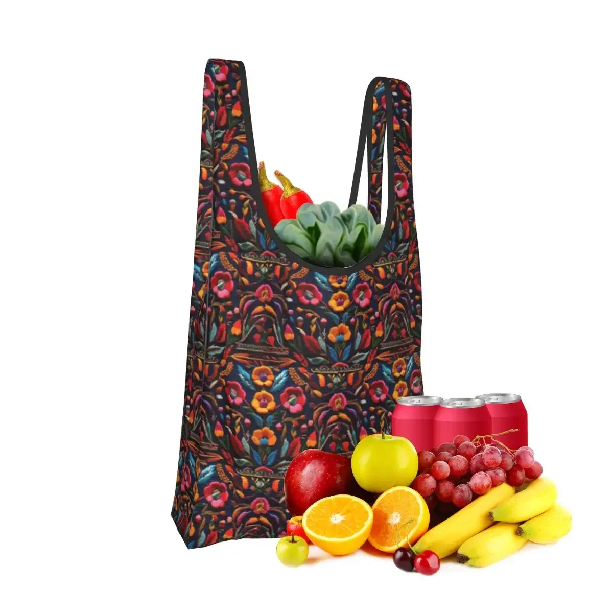 Mexican Embroidery Floral Shopping Bag Portable Tote Bags Reusable Shoulder Shopper Bag Groceries Handbag