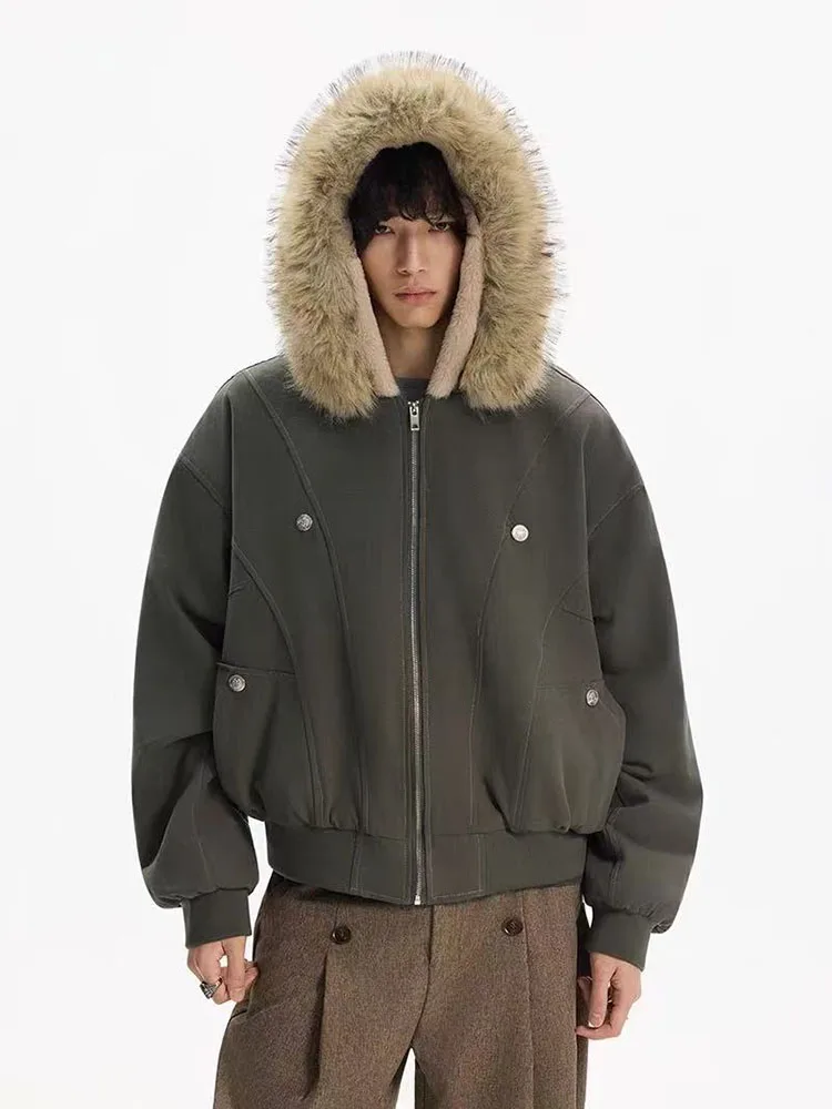 Winter Plush Warm Parka Women Y2K American Loose Streetwear Punk Zipper Coat Bf Fashion with Fur Collar Patchwork Outerwear