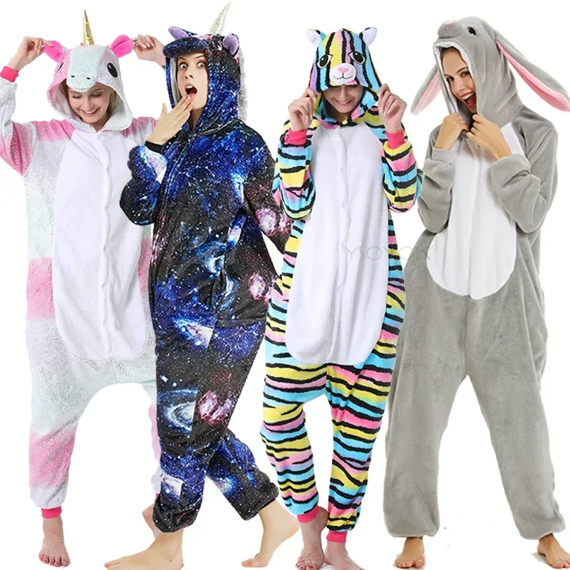 Adults Animal Unicorn Pajamas Winter Warm Sleepwear Kigurumi Licorne Panda Pyjamas Women Onesies Anime Costumes Jumpsuit