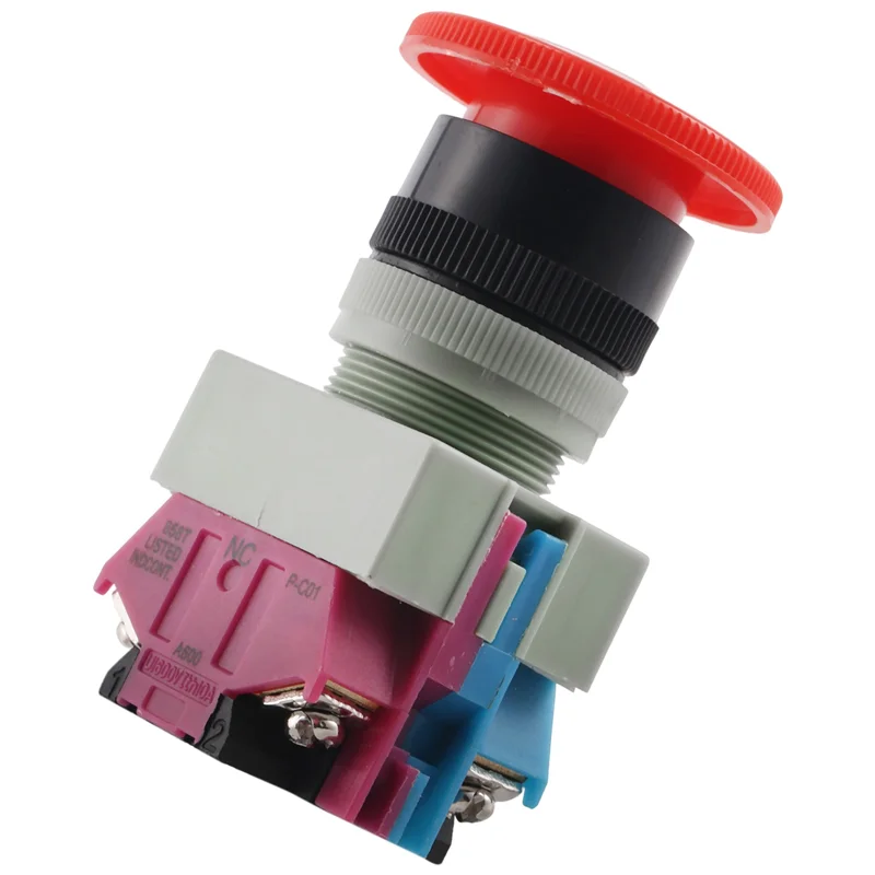 ABZV-AC 600V 10A Red Mushroom Emergency Stop Push Button Switch 22mm NO NC