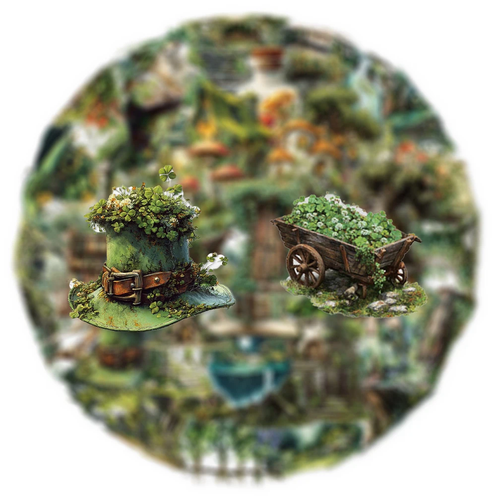 

10/30/50pcs Vintage Green Forest Theme Stickers Transparent Decals Suitcase Phone Scrapbook Retro Aesthetic Sticker Decoration