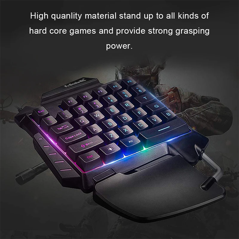 Black One-Handed Gaming Keyboard RGB Backlit Portable Mini Gaming Keypad Game Controller for PC PS4 Xbox Gamer 18x25cm