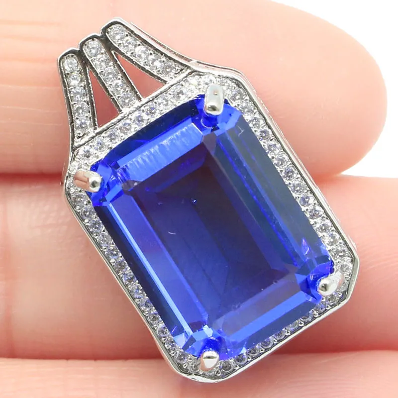 Buy 4 Get 1 Free 27x16mm Stunning Rectangle 18x13mm Green Peridot Violet Tanzanite CZ Women Silver Pendant