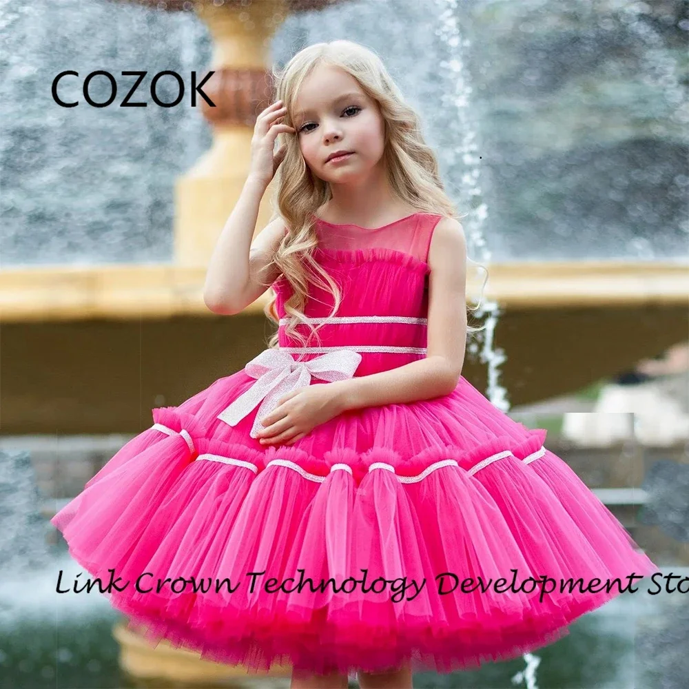 

Elegant Scoop Flower Girls Dresses with Soft Tulle Sleeveless 2025 Summer New A Line Knee Length Christmas Dresses فستان عيد الم