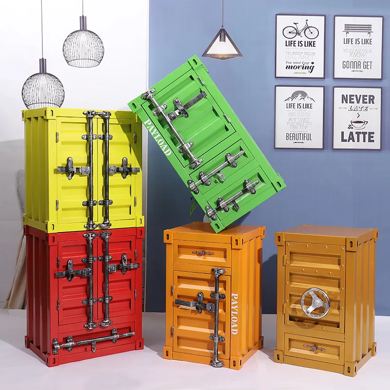 Industrial Container Nightstand - Vintage Storage Cabinet Rustic Bedside Table Distressed Metal & Dresser Unique Home Decor