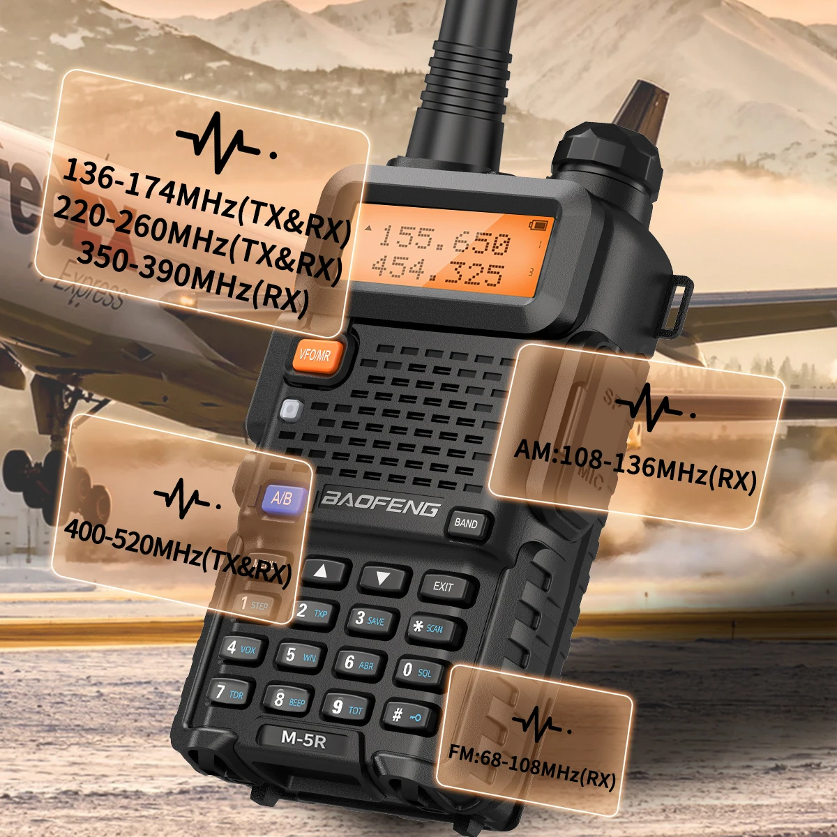 Baofeng M-5R 8w walkie talkie multi banda de longo alcance sem fio frequência de cópia rádio em dois sentidos tipo-c switchador amador rádio amador
