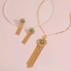 New Fashion Women's Long Chian Necklace Earrings Set Flower Hollow Out Design Link Tassel Sweet Trendy Party Wedding Jewelry Set