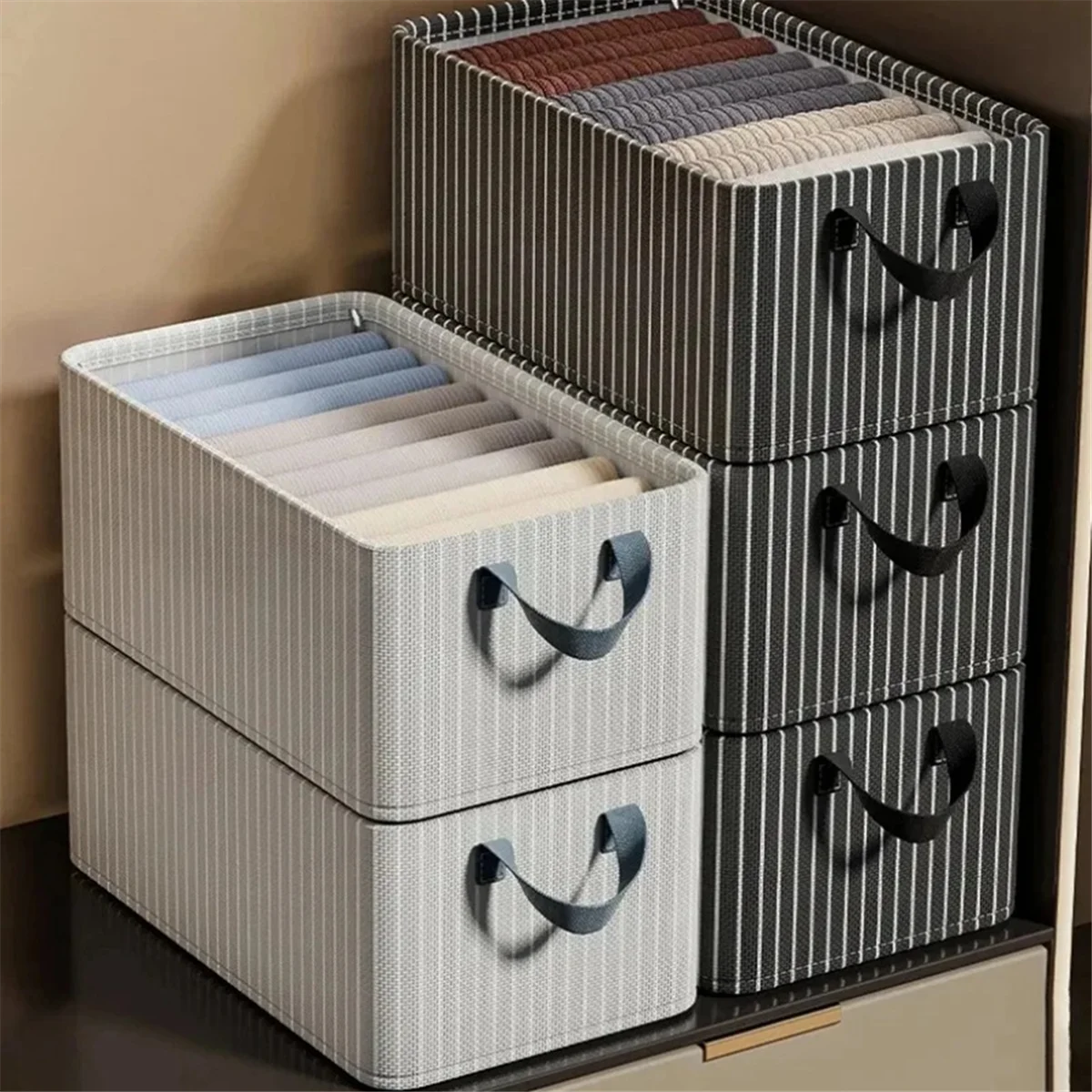 

Rog-eyBlack Strips Folding Metal Frame Clothes Storage Box Large Capacity Pants Storage