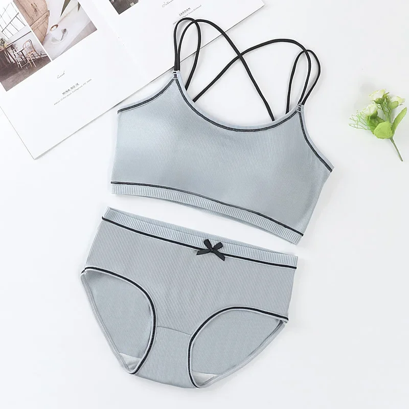 Girls Panty Sets Teenage Cotton Padded Training Bra+Panties Kids Sports Underwears 8-14Year